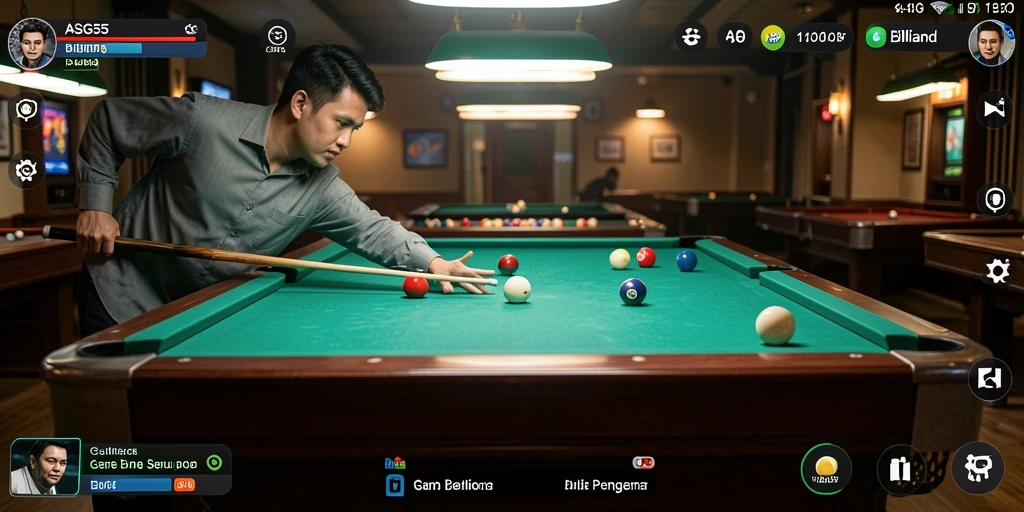Antarmuka permainan Billiard yang menawan dan mudah digunakan.