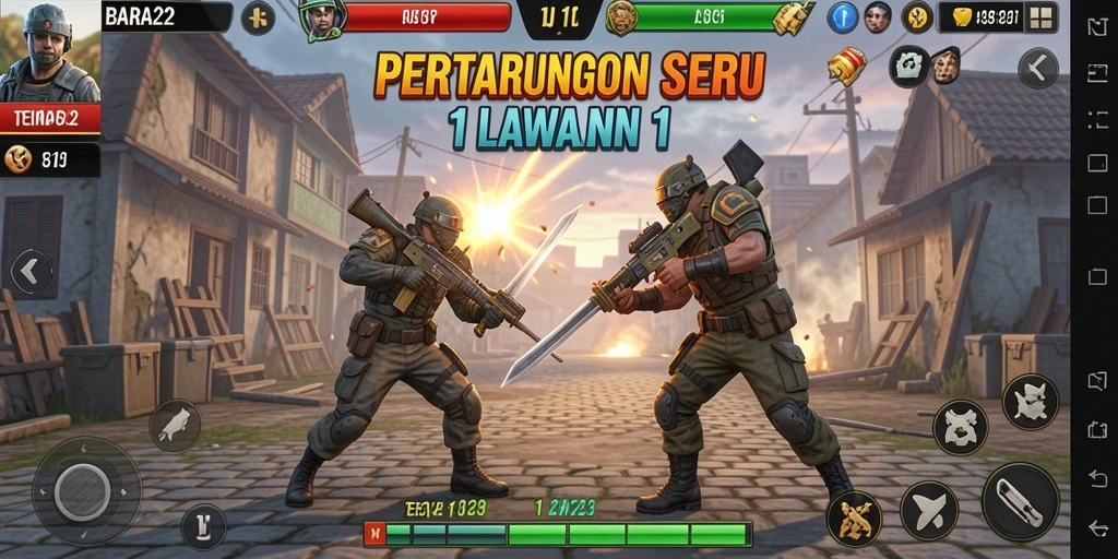 Antarmuka permainan Tempur 1 Lawan 1 BARA22 yang menawan.