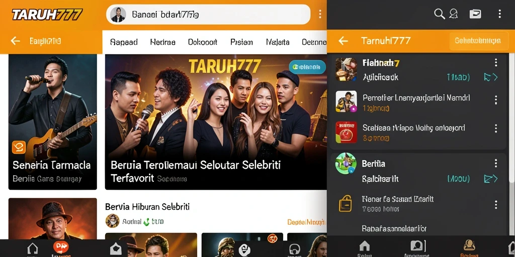 Antarmuka TARUH777 yang menampilkan berita hiburan selebriti terbaru.